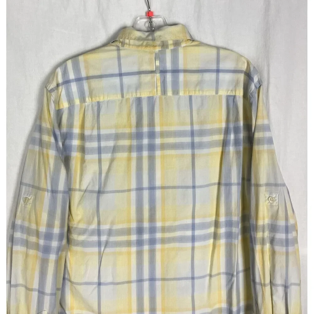 Banana Republic Button Up Shirt Mens L (16- 16 1/2) Roll Tab Sleeve Cotton Plaid